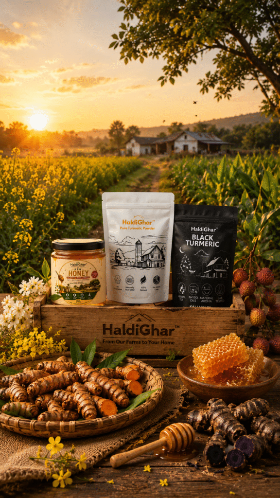 HaldiGhar Turmeric Powder Raw Mustard Honey Limited Harvest Litchi Honey Black Turmeric