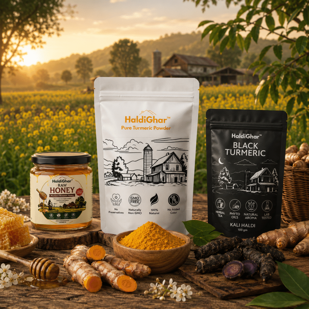 HaldiGhar Turmeric Powder Raw Mustard Honey Limited Harvest Litchi Honey Black Turmeric