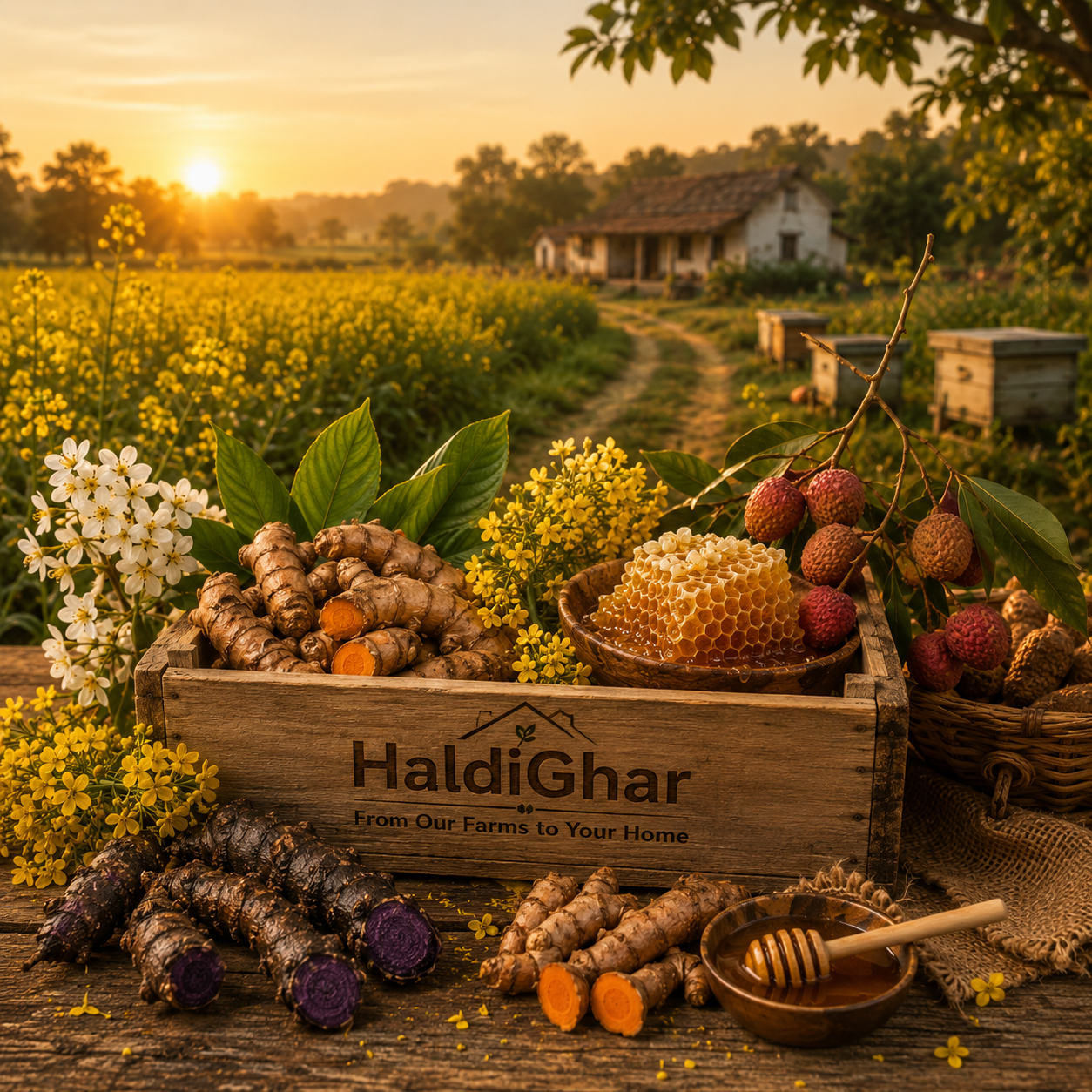HaldiGhar Turmeric Powder Raw Mustard Honey Limited Harvest Litchi Honey Black Turmeric